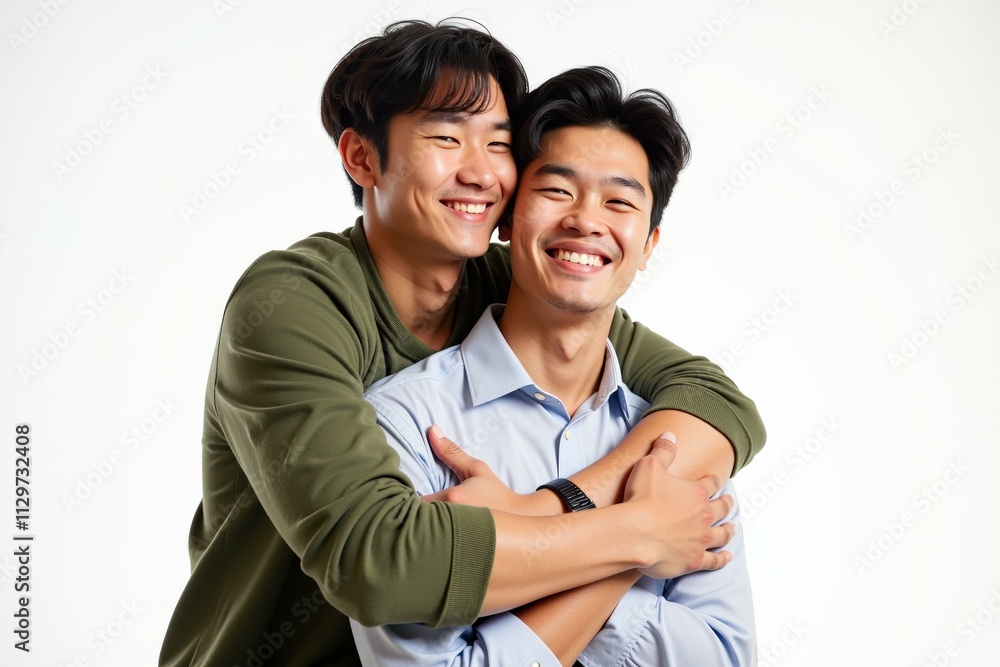 Joyful Embrace: Two Men Sharing a Heartwarming Moment of Friendship and Love Joyful Embrace: Two Men Sharing a Heartwarming Moment of Friendship and Love