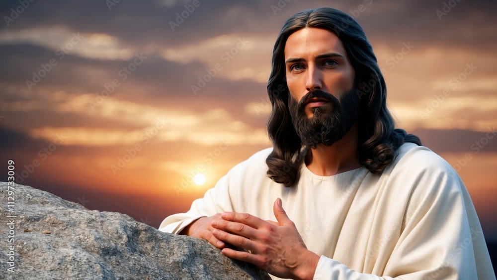 Portrait of jesus christ sitting on a rock Portrait of jesus christ sitting on a rock