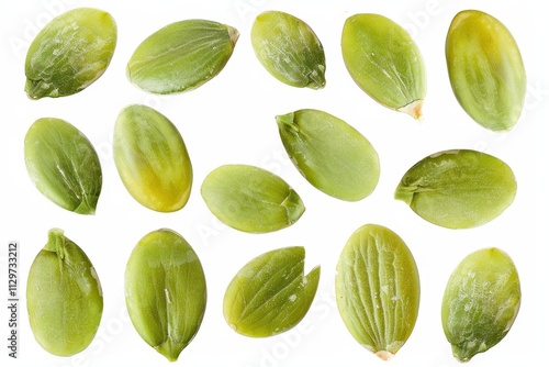 Green pumpkin seed isolated on white background Single seed for package design with clipping path