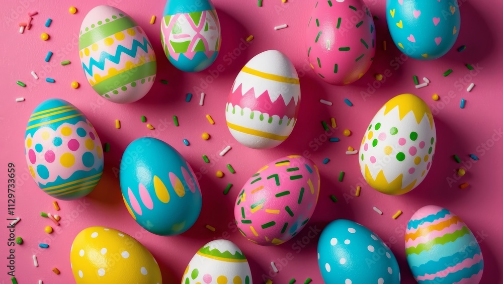 Retro painted easter eggs on pink background Retro painted easter eggs on pink background