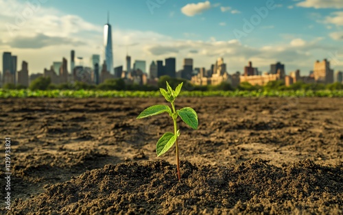 A small green plant thriving in a field photo