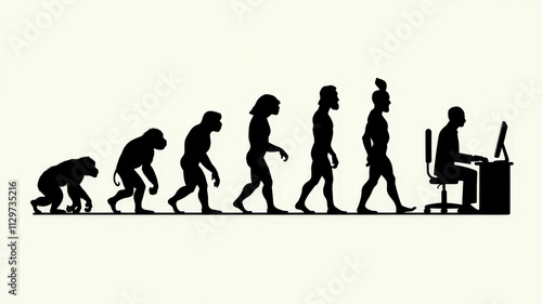 Evolution of man from ape to computer user in a humorous illustration photo