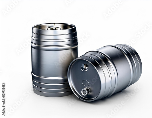 Beer metal kegs on a white background. 