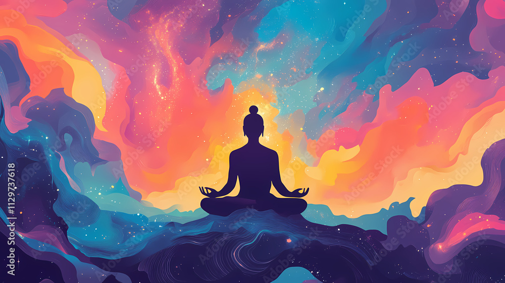 Mystical portrait: a journey of inner peace and cosmic energy. Nirvana. Illustration Mystical portrait: a journey of inner peace and cosmic energy. Nirvana. Illustration