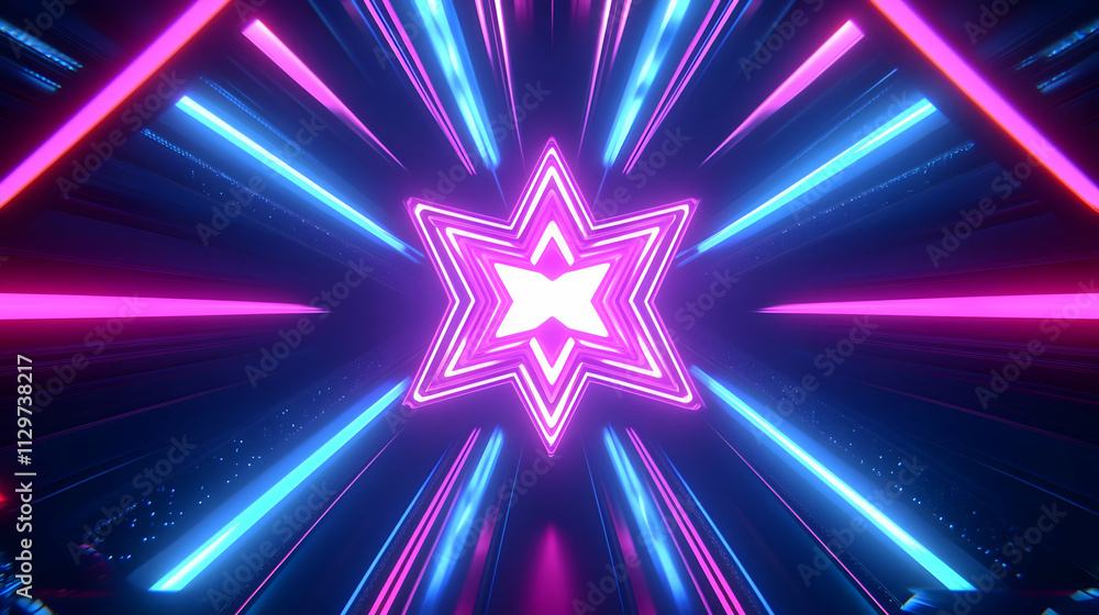 Neon starburst tunnel with pink and blue glowing lines. Neon starburst tunnel with pink and blue glowing lines.