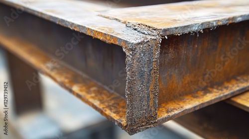 Close-Up Texture of Industrial Steel Beam Showing Rust and Detail