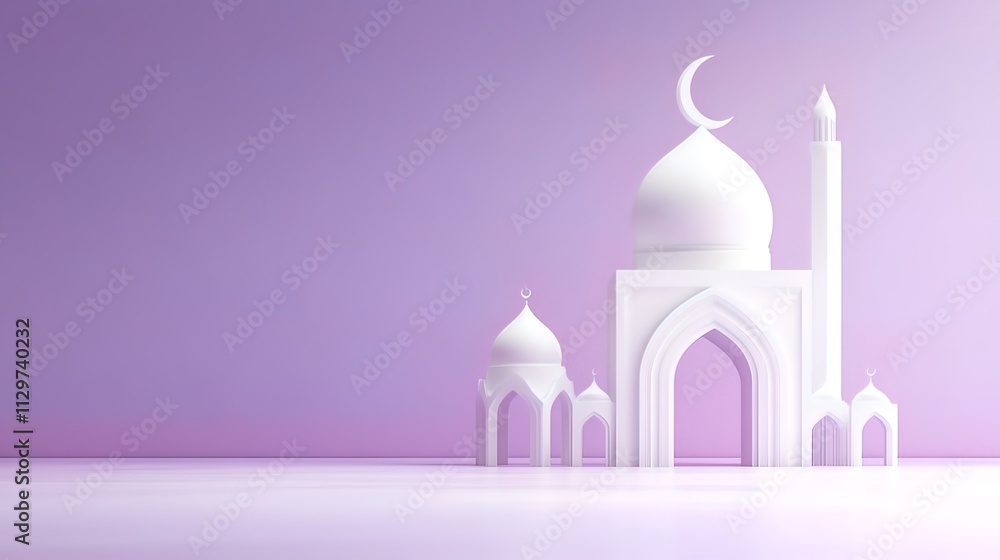 Minimalist white mosque on purple background. Minimalist white mosque on purple background.