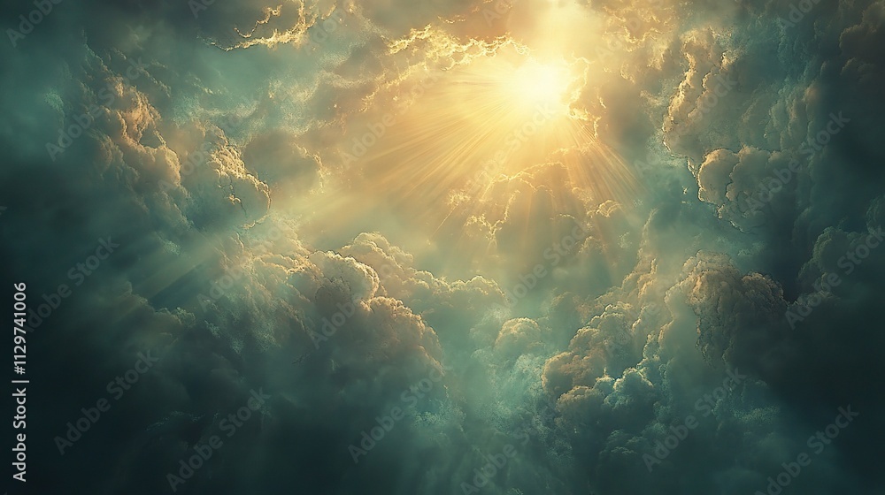 Dreamy Scene of Clouds and Sunbeams Illuminating the Sky Dreamy Scene of Clouds and Sunbeams Illuminating the Sky