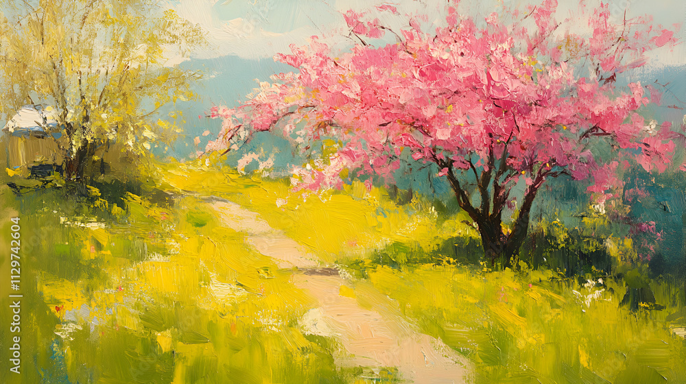 Artistic Style Painting of Spring Flowers Spring Day Cherry Blossom Flower Blossom Spring Aspect 16:9 Artistic Style Painting of Spring Flowers Spring Day Cherry Blossom Flower Blossom Spring Aspect 16:9