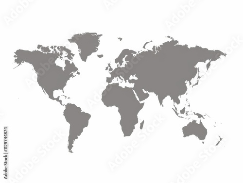 Fototapeta Naklejka Na Ścianę i Meble -  This vector map displays the entire world in a sleek gray color illustrating the geographical outlines of continents and countries against a pure white backdrop ideal for various design projects.