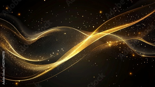 Design a smooth black and gold background with flowing lines that curve softly, accompanied by faint