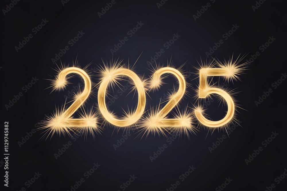 Golden 2025 sparkles on dark background radiating festive celebratory energy Golden 2025 sparkles on dark background radiating festive celebratory energy