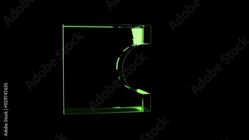 Glass geometric cube with round hole shape motion graphics with dispersion effect isolated on black, looping 3d render animation