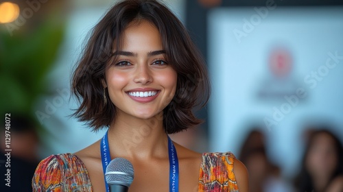 Smiling Woman With Microphone