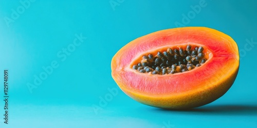 Half Papaya on Blue Background