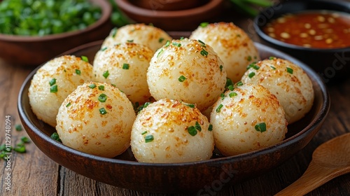 Close-up of Savory Fried Balls with Green Onions