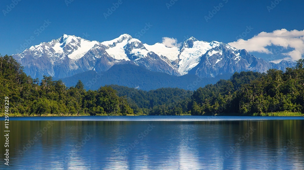 Fototapeta premium Majestic Snow-Capped Mountains Reflecting in Tranquil Lake