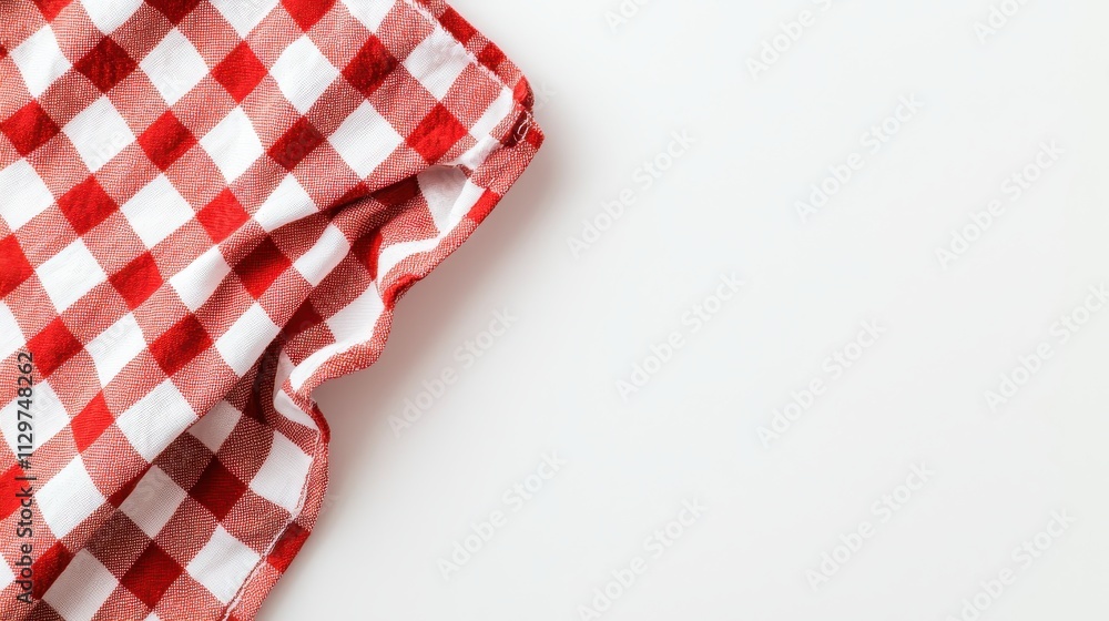 A red and white checkered cloth drapes over a plain surface, evoking a cozy, rustic feel, perfect for dining or picnic settings. A red and white checkered cloth drapes over a plain surface, evoking a cozy, rustic feel, perfect for dining or picnic settings.