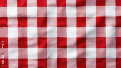 A vibrant red and white checkered fabric, commonly used for tablecloths, picnic blankets, or decorative home accents.