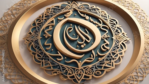 Elegant Islamic Calligraphy Art Gold Teal Design photo