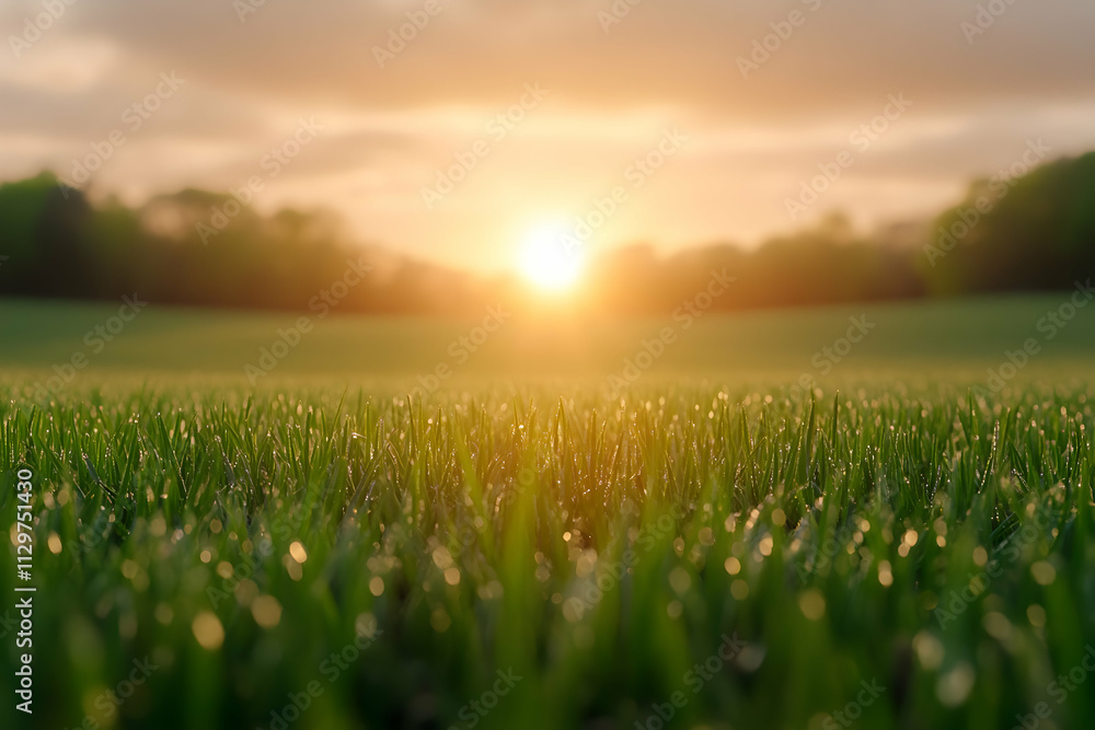 Sunrise over a dew-kissed green field. Sunrise over a dew-kissed green field.