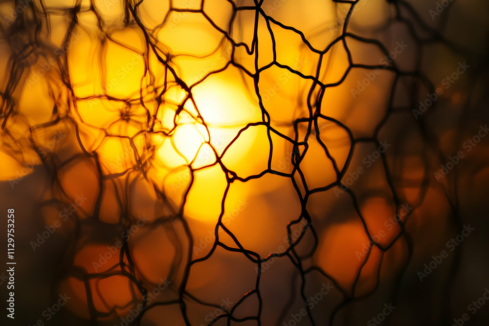 Sunset through wire mesh, warm colors, blurry background. Sunset through wire mesh, warm colors, blurry background.
