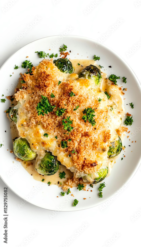 Delicious baked Brussels sprouts with a creamy sauce and crispy topping, perfect for a healthy meal. Delicious baked Brussels sprouts with a creamy sauce and crispy topping, perfect for a healthy meal.