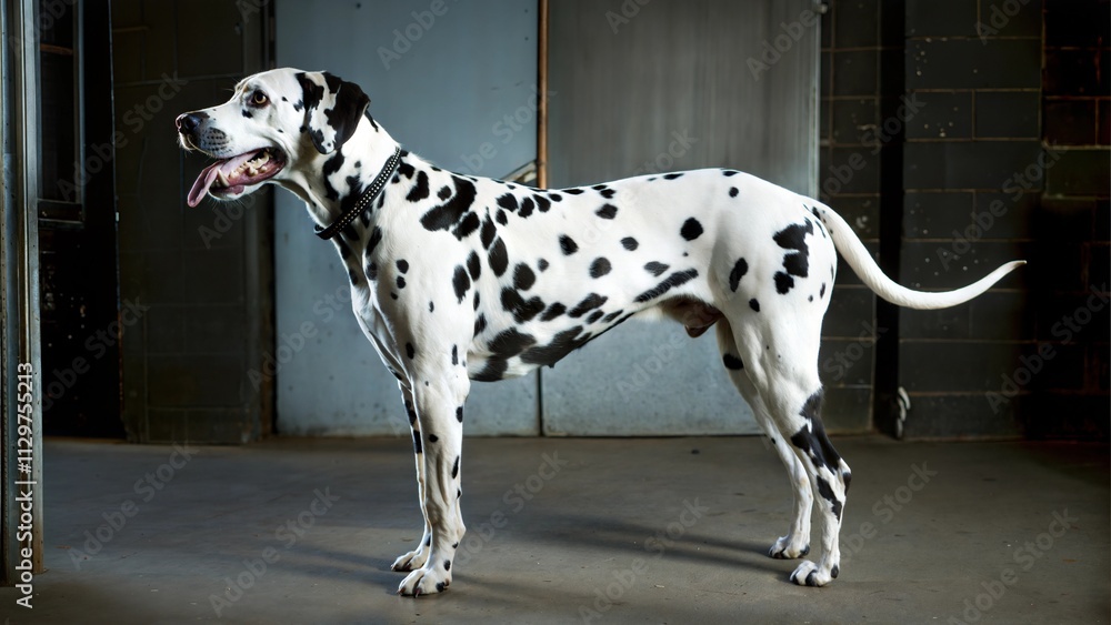 Dalmatian Dog Posing in Industrial Setting Dalmatian Dog Posing in Industrial Setting