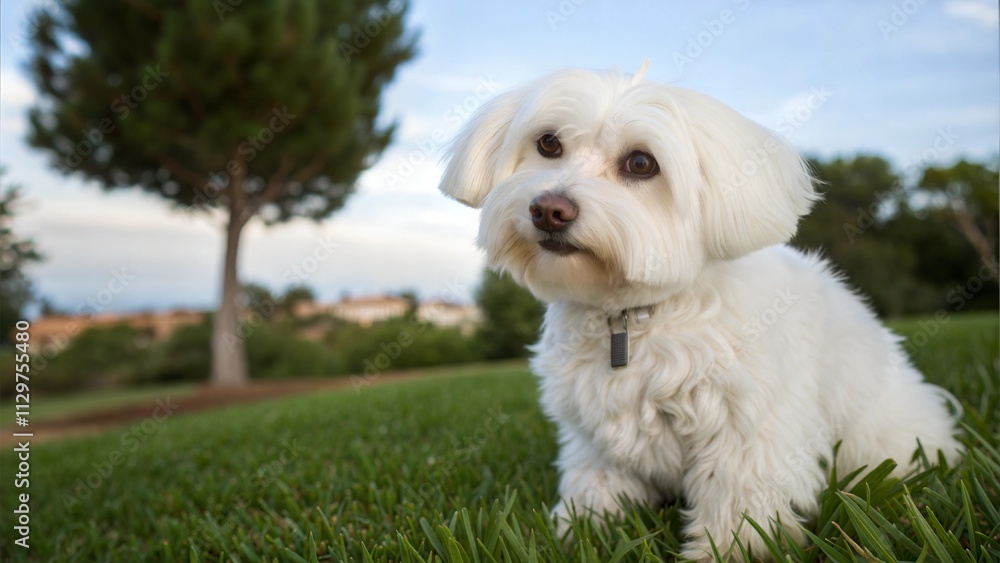 Cute Maltese Dog in the Grass Cute Maltese Dog in the Grass