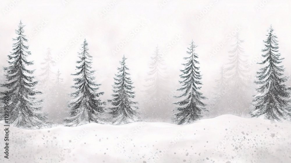 Winter Landscape with Snow-Covered Pine Trees in Soft Light Winter Landscape with Snow-Covered Pine Trees in Soft Light