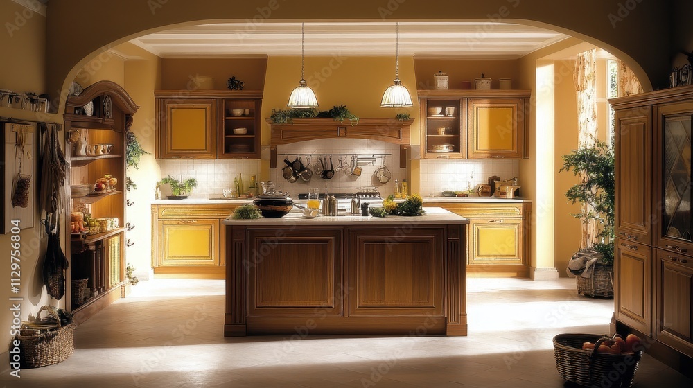 Fototapeta premium Elegant Classic Kitchen Island and Cabinetry Design