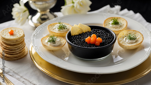 Luxurious Caviar Service with Blinis and Crème Fraîche photo