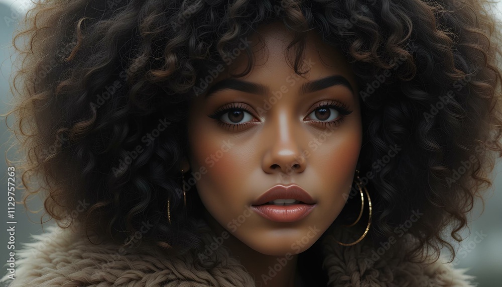 A woman from the 70s with afro hair and a fur coat A woman from the 70s with afro hair and a fur coat