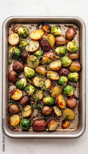 Wallpaper Mural Delicious roasted vegetables featuring colorful potatoes and Brussels sprouts, seasoned to perfection. Torontodigital.ca