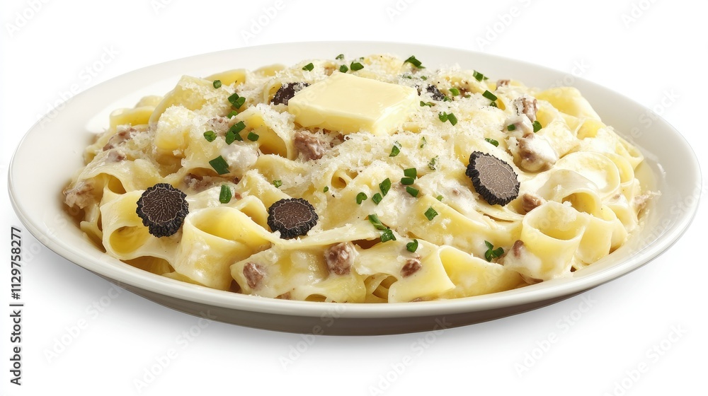 Creamy Pasta Dish with Butter, Cheese, and Fresh Herbs on Plate Creamy Pasta Dish with Butter, Cheese, and Fresh Herbs on Plate