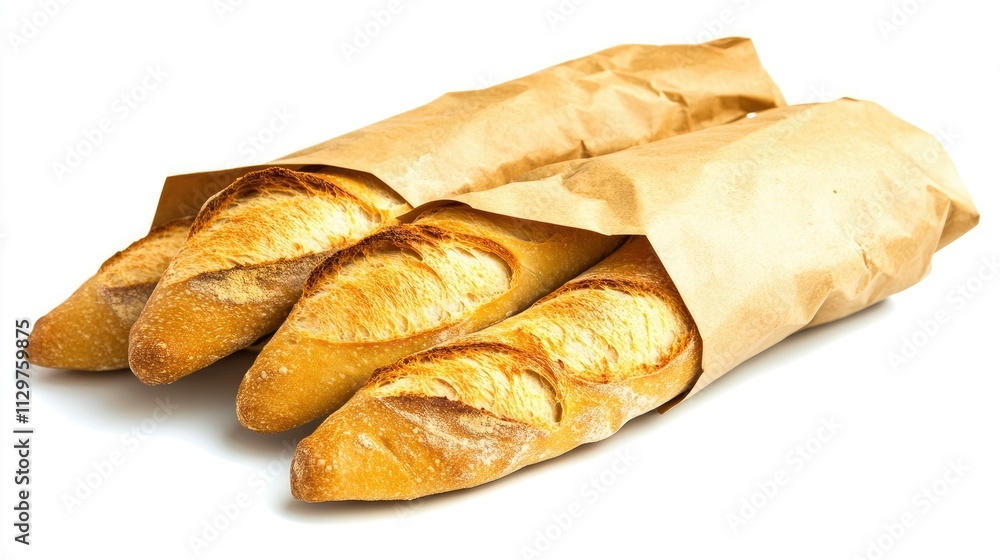 Freshly Baked Baguettes Wrapped in Brown Paper for Gourmet Meals Freshly Baked Baguettes Wrapped in Brown Paper for Gourmet Meals