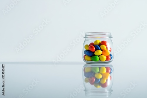 Colorful candies in a clear glass jar photo