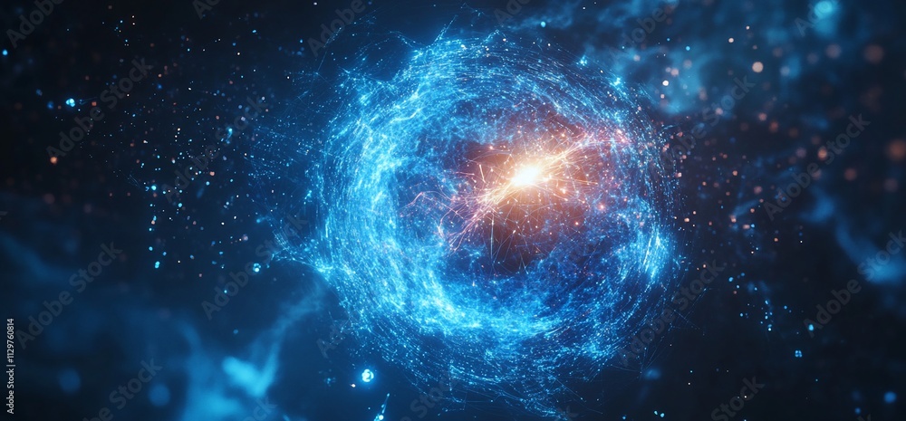 Abstract blue energy sphere glowing in dark space. Abstract blue energy sphere glowing in dark space.