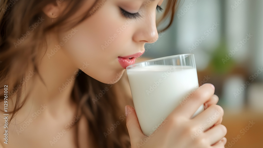 Cute woman drinks the milk Cute woman drinks the milk