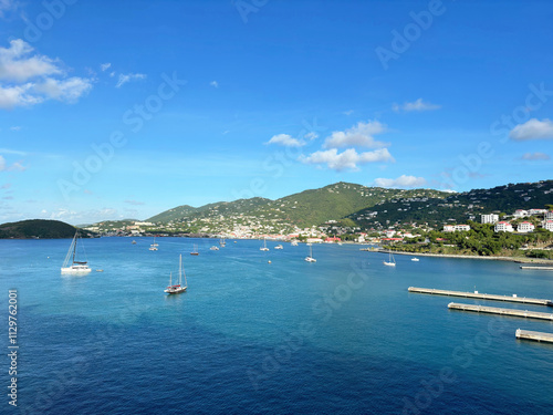 Beautiful sheltered harbour of St Thomas in the US Virgin Islands
