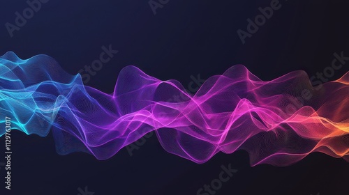 A vibrant wave of colorful patterns in blue, pink, and orange against a dark background, symbolizing sound or digital data flow.