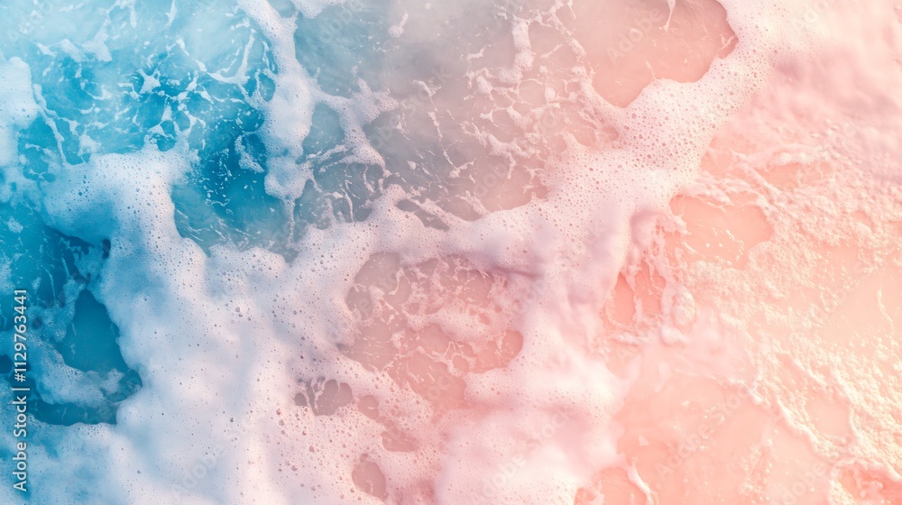 Fototapeta premium High-angle views of sea landscapes, Aerial View of Pastel Pink and Blue Ocean Waves