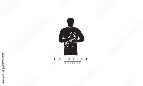 Human stomach pain vector black icon white background 