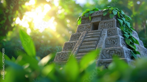 Ancient Mayan Pyramid Jungle Sunlit Stone Ruins