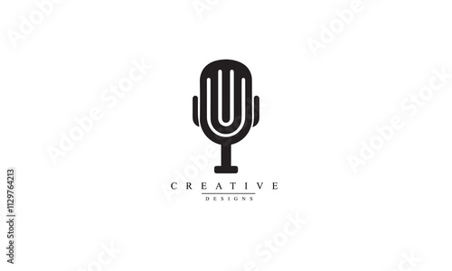 microphone vector icon. filled flat black logo illustration. Vector graphics white background