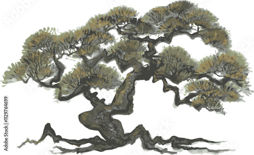 松　盆栽　手書きの筆イラスト