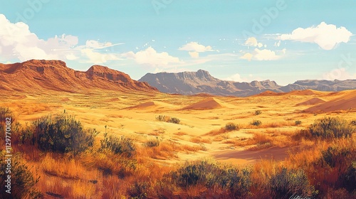 Vast Golden Brown Desert Dunes Under Clear Blue Sky Landscape