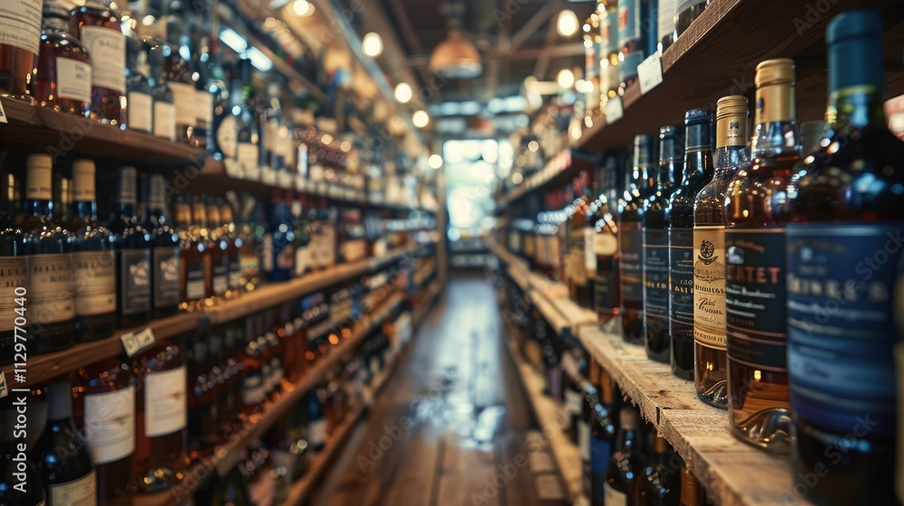 Interior of a liquor store with shelves full of wine and spirits. Interior of a liquor store with shelves full of wine and spirits.