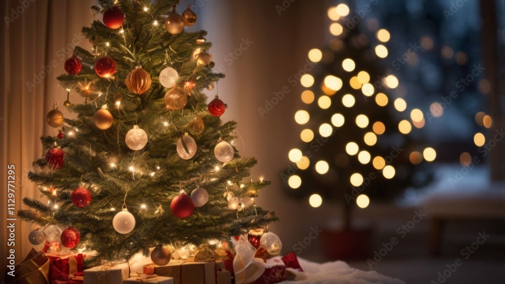 Blurry Christmas Tree with Bokeh Lights: Blurry Christmas Tree with Bokeh Lights: