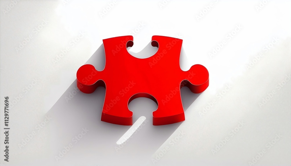 Obraz premium A vibrant red puzzle piece with a shadow, representing problem-solving, teamwork, and creativity.